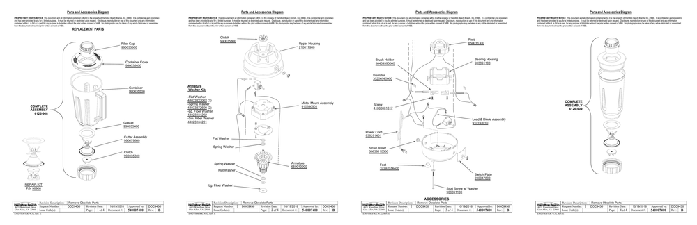 Diagram Diagram and Parts List for 908  Hamilton Beach Blender